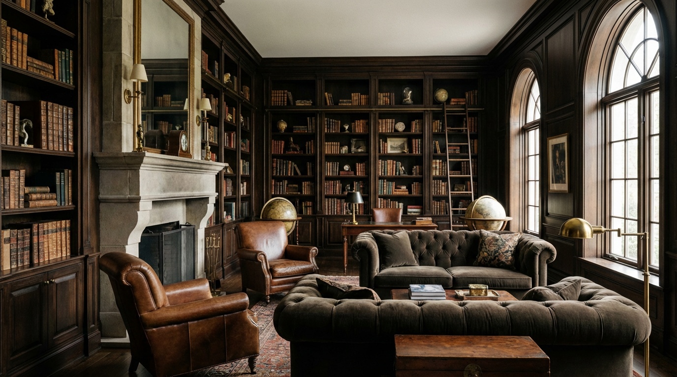 Dark Academia living room design