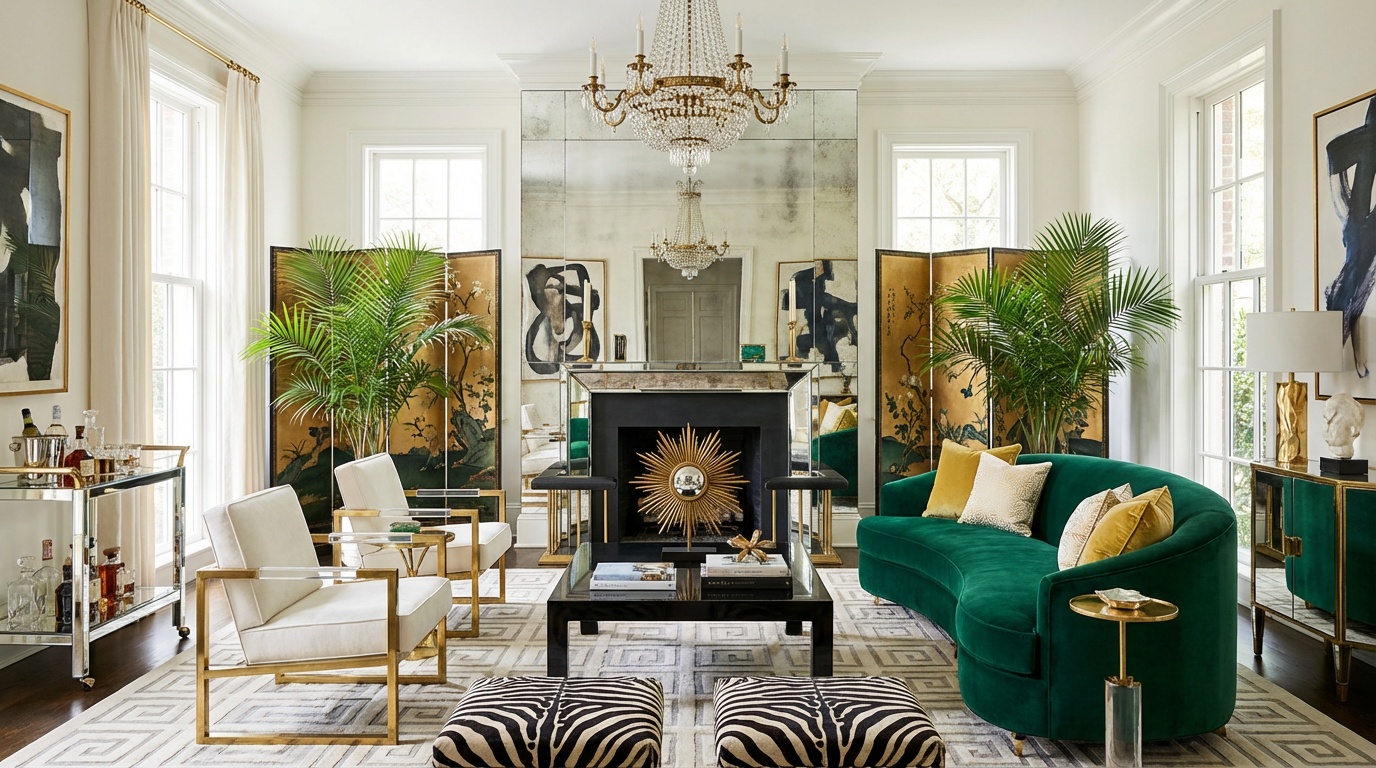 Hollywood Regency living room design