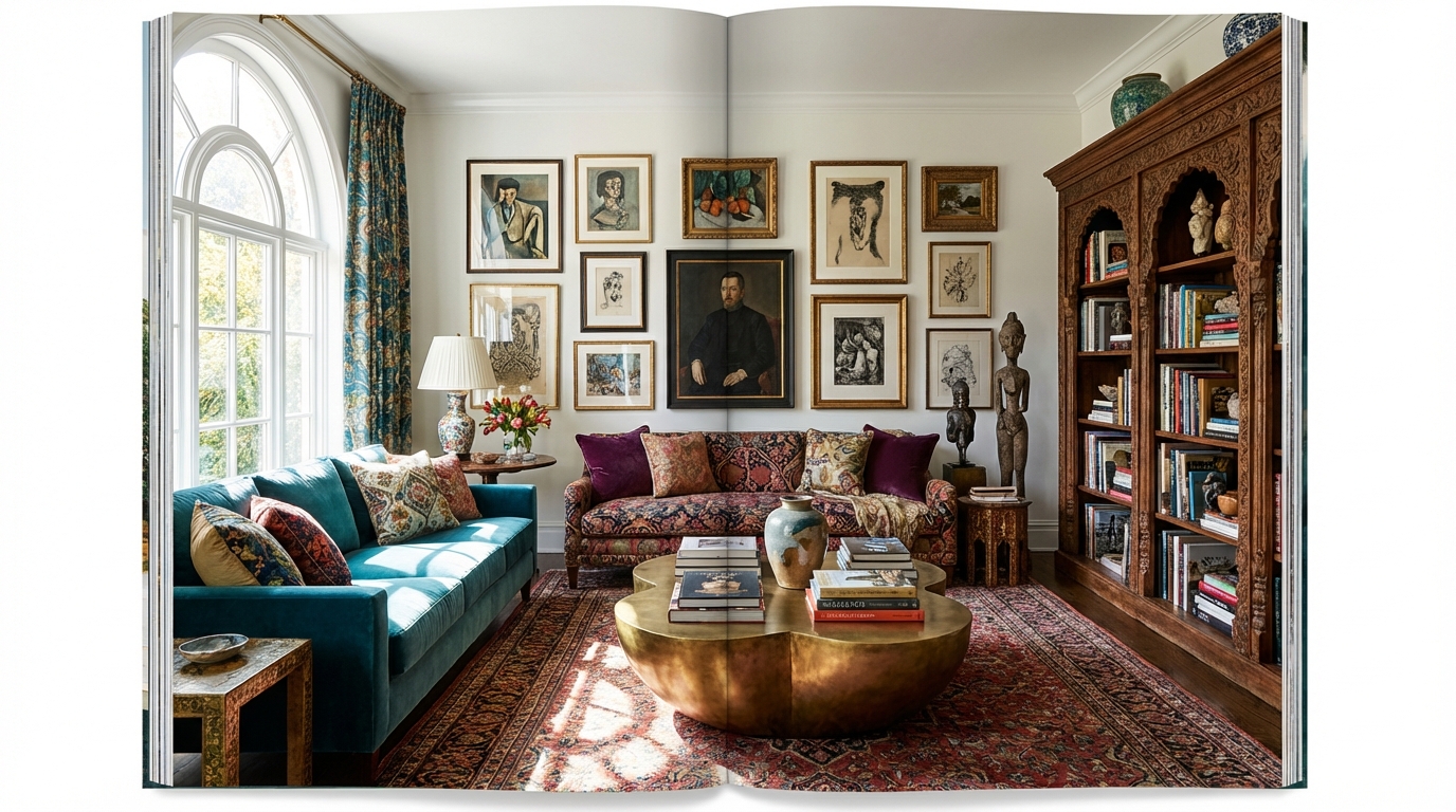 Maximalist living room design